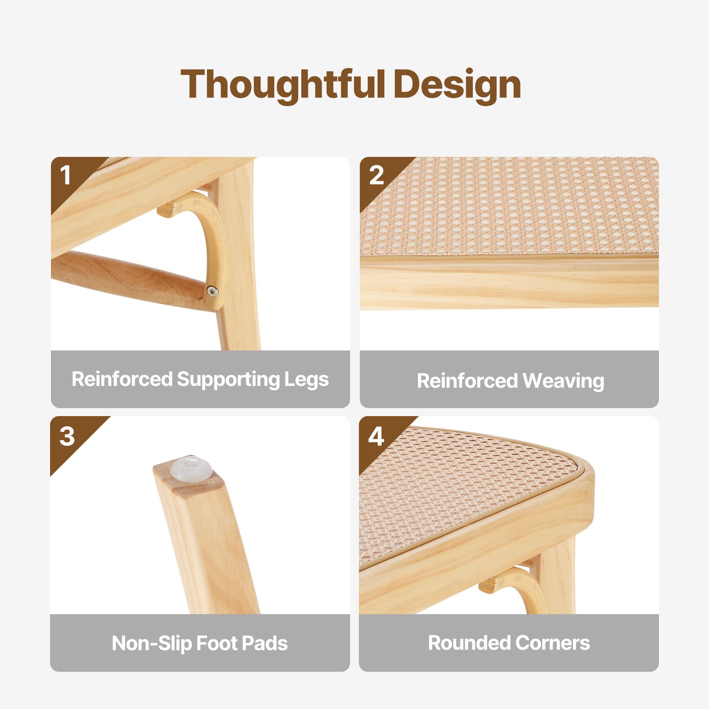 Rotan Bankje – Rieten Zitbank – Rattan Bank – Houten Bankje – 115 cm Lengte – Handgeweven Rotan – Stevig Houten Frame