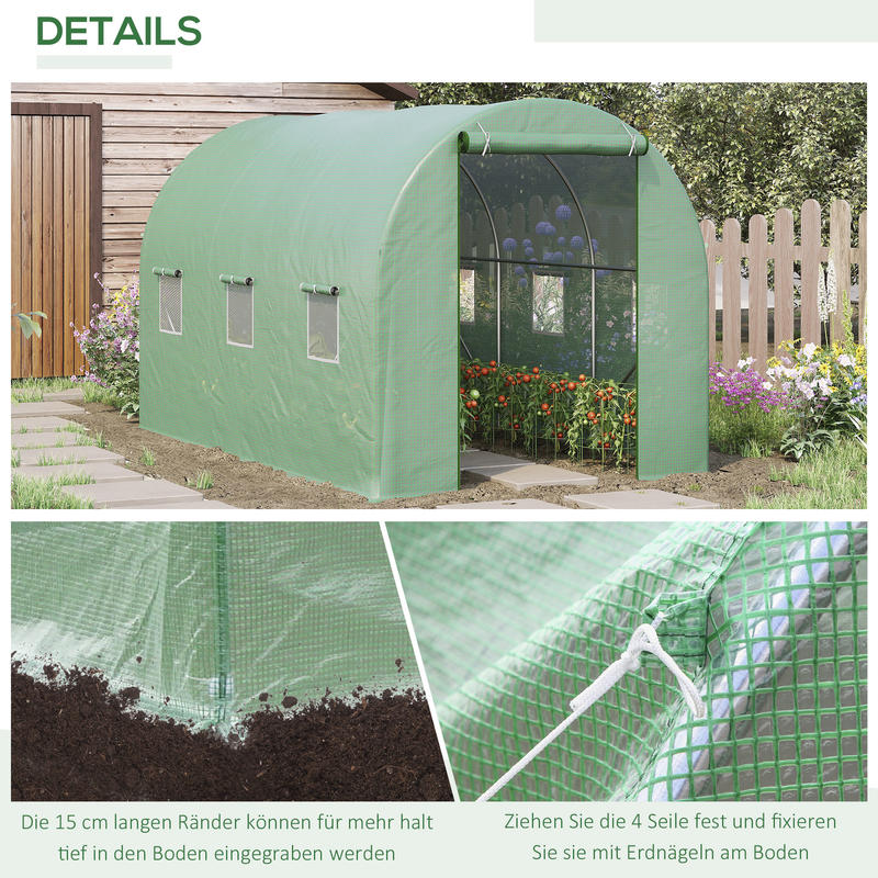 Heavy Duty Greenhouse with Galvanized Steel Frame & PE Cover - 350x200cm Large Walk-In Tunnel Greenhouse with Door, 6 Windows, Ground Anchors & Guy Lines, All-Weather Insulated Plant Growing Tent for Backyard, Garden, Terrace