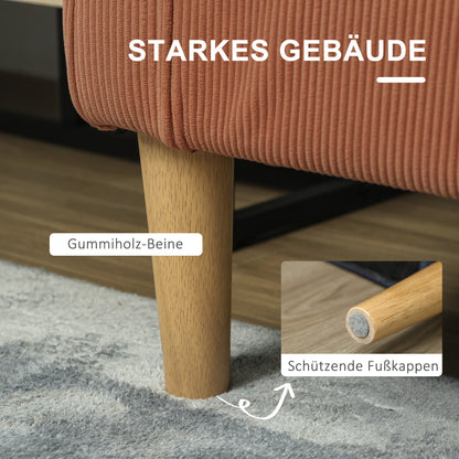 2-zitsbank – tweezitsbank – loveseat – kleine bank – canapé – met bergruimte en armleuningen – roze corduroy stof – massief houten frame – 117x63x79 cm