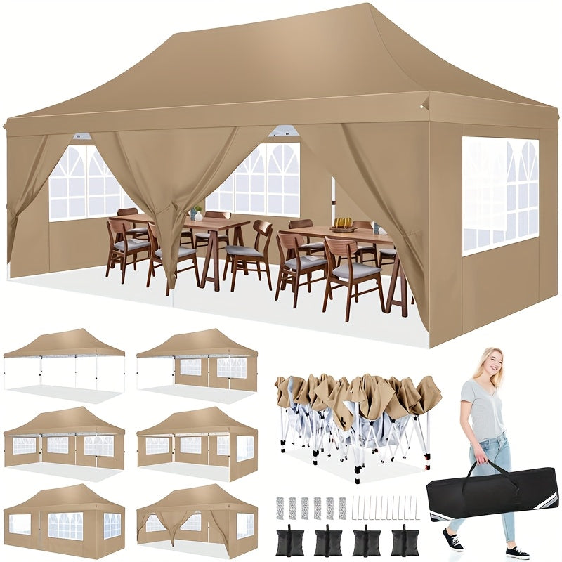 Tent – Partytent – Opzettent – Glamping Tent – Kampeertent – 3x6 Meter – Inclusief 6 Zijwanden – UV 50+ Bescherming – Pop-up Snel Opzetten – Blauw - QUORE