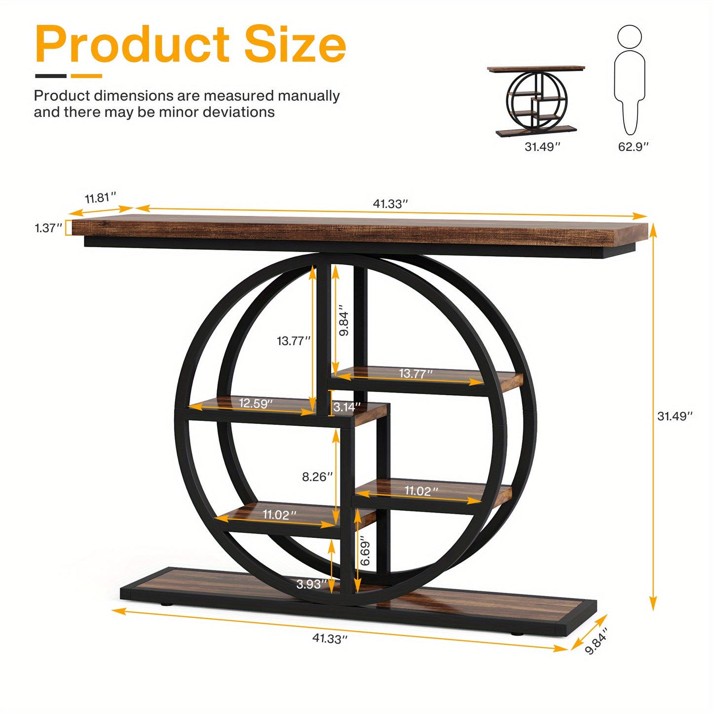 Smalle Rondvormige Haltafel – Sidetable – Opbergtafel – Gangtafel – Halmeubel – Rustiek Bruin – Multi-laags Opbergplanken – Hout & Kunststof – Ruimtebesparend Design