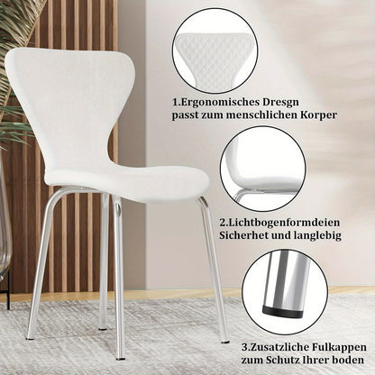 Set van 2 Velvet Eetkamerstoelen – Gestoffeerde Lounge- en Receptiestoelen met Ergonomische Rugleuning en Metalen Poten – Witte Keuken- en Woonkamerstoelen