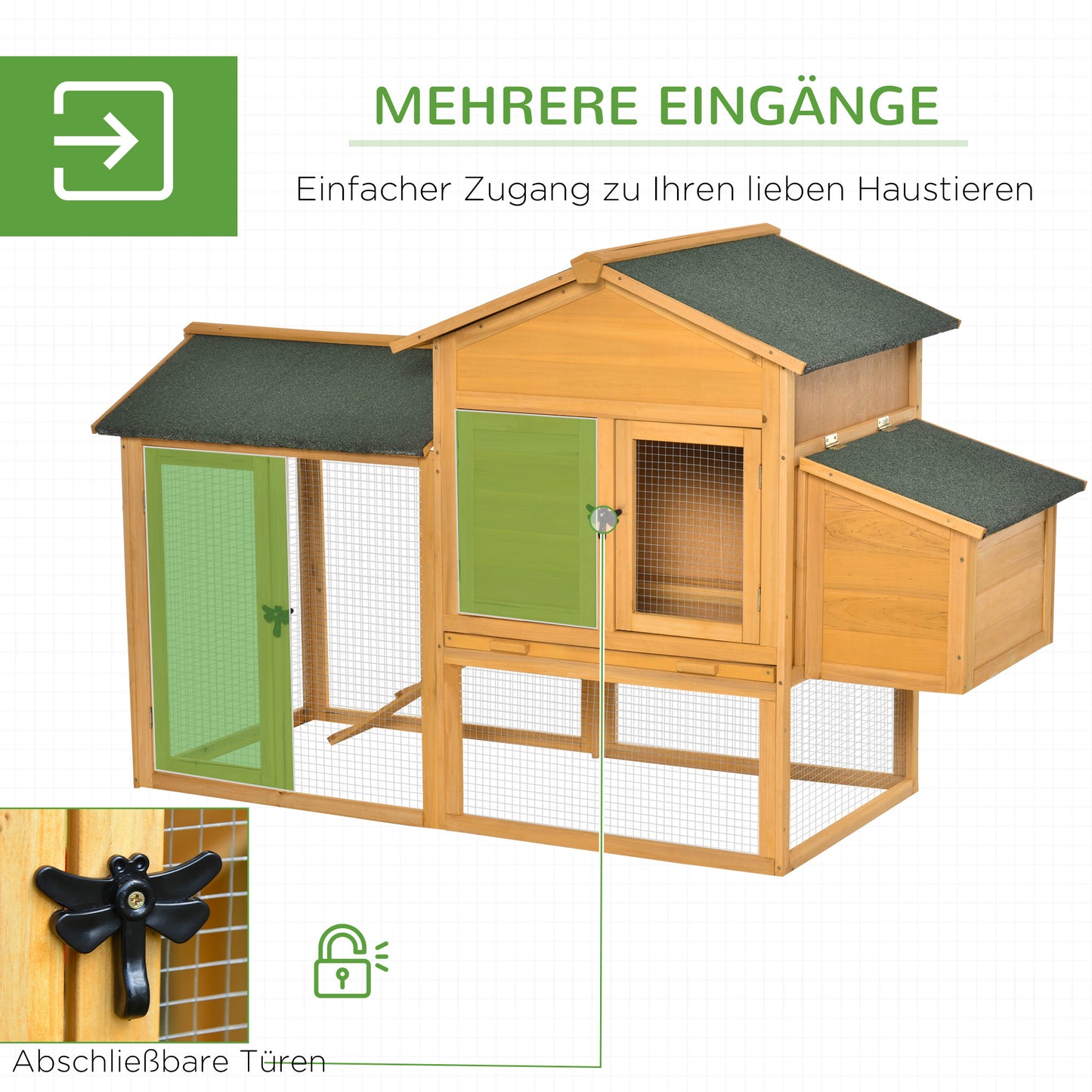 Dwerghennenhok – Kippekot – Kippenren – Kippenhok – Houten Hennenhok – Naturel + Groen – Weerbestendig Vurenhout – Ruime Ren Met Broed- En Legbox