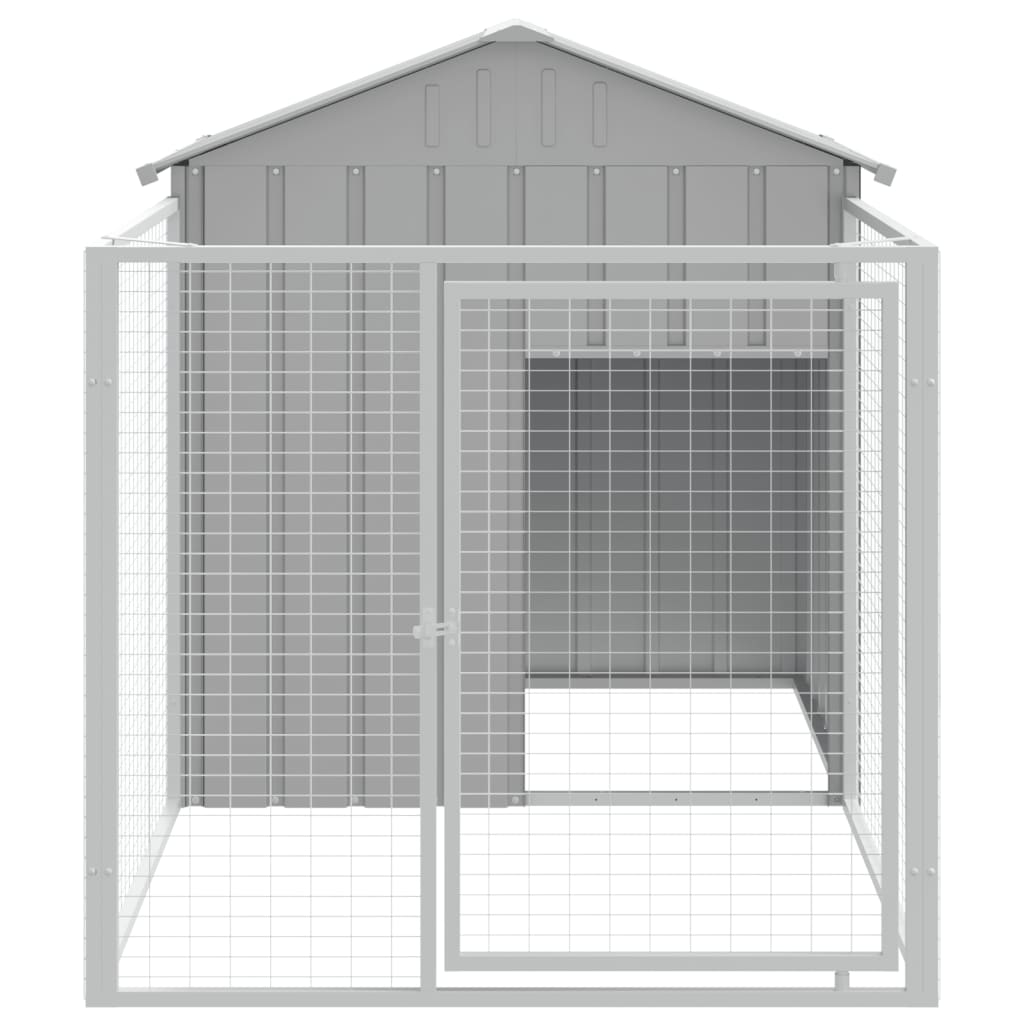 Hondenkennel – Hondenhok – Hondenren – Hondenkooi – Kennel – Verzinkt Staal – Ruime Afmetingen 117x201x123 cm – Weerbestendig Lichtgrijs