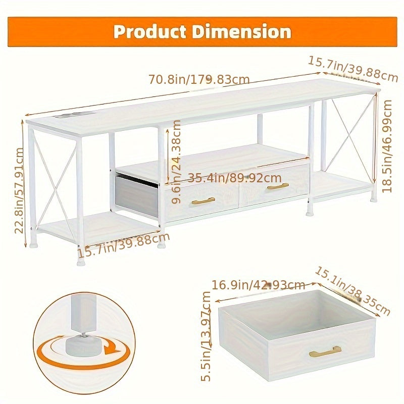 Tv-meubel – Tv-kast – TV Dressoir – Media Meubel – Entertainmentkast – Rustiek Industrieel Design – Massief Hout – 180x40x58 cm – 2 Laden – Veel Opbergruimte