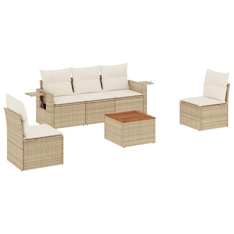Tuinbank – Loungeset – Tuinmeubel – Schommelstoel – Beige Kussen – 6-Delige Set – Weerbestendig Poly Rattan – Afneembare Wasbare Kussens