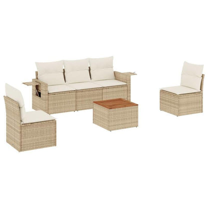 Tuinbank – Loungeset – Tuinmeubel – Schommelstoel – Beige Kussen – 6-Delige Set – Weerbestendig Poly Rattan – Afneembare Wasbare Kussens