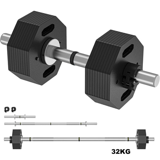 32kg Heavy-Duty Adjustable Dumbbell Set with Curl Bar & Straight Bar - All-in-One Home Gym Weights System, 32kg Total Weight (64lbs), Adjustable Weight Ranges, Sturdy Bars for Squats, Deadlifts, Press - Full-Body Strength Tra