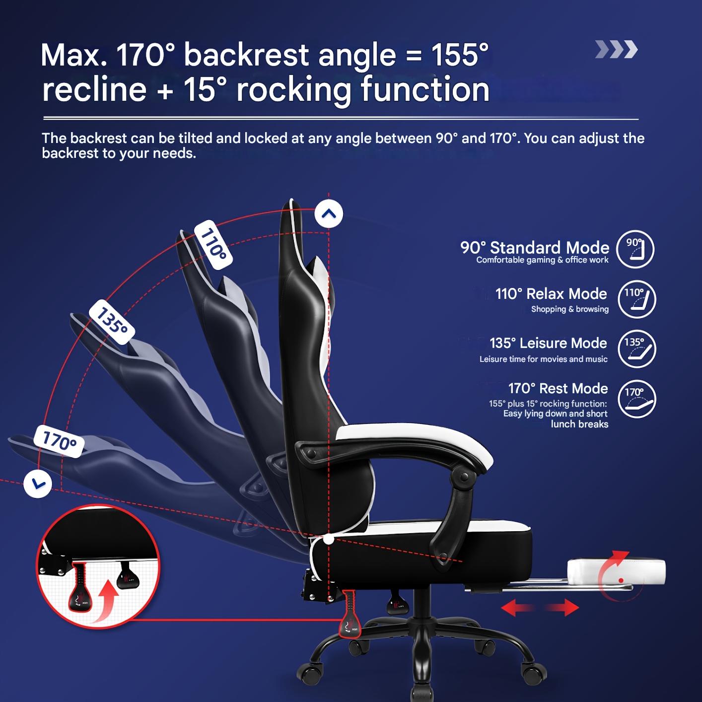 Gamingstoel – Gamestoel – Gaming Chair – Game Stoel – Gamestoel met Voetensteun – Verstelbaar tot 165° – 360° Draaibaar – Ergonomische Lendensteun – Maximaal 150 kg