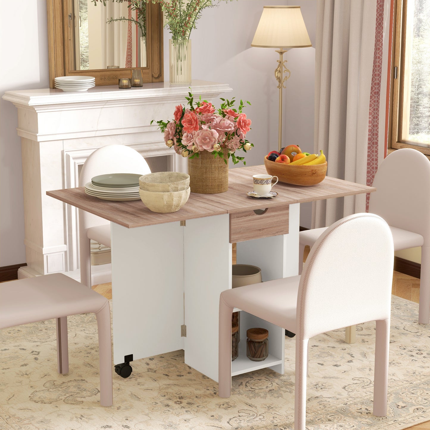 Uitschuifbare Eettafel – Inklapbare Tafel – Keukentafel – Uitklapbare Tafel – Compacte Eettafel – Modern Design – Ruimtebesparend Met Lade – Eikenhout Look