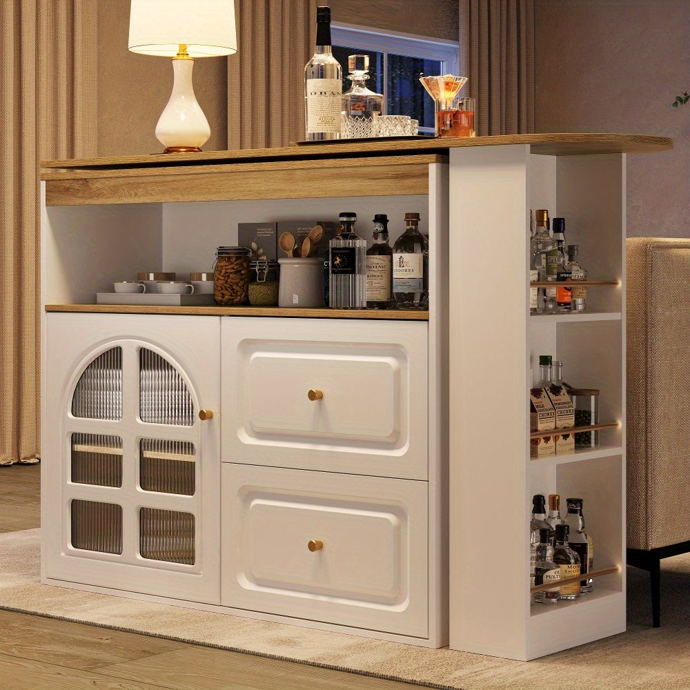 Dressoir – Sideboard – Ladekast – Buffetkast – Opbergkast – 360° Draaibaar – Wit Met Gouden Accenten – Modern Minimalistisch Design – Ruime Opbergruimte Met 2 Lades En Open Vakken