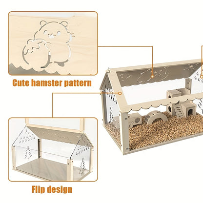 Hamstercage – Hamsterkooi – Knaagdierkooi – Dierenkooi – Muizencage – 60,96 cm Ruim – Hout Met Transparante Acrylpanelen