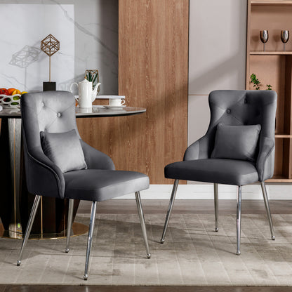 Eetkamerstoelen – Stoelen Set – Zitmeubelen – Armstoel – Moderne Stoelen – Grijze Fluwelen Bekleding – Met Lendenkussens & Stevig Metalen Frame