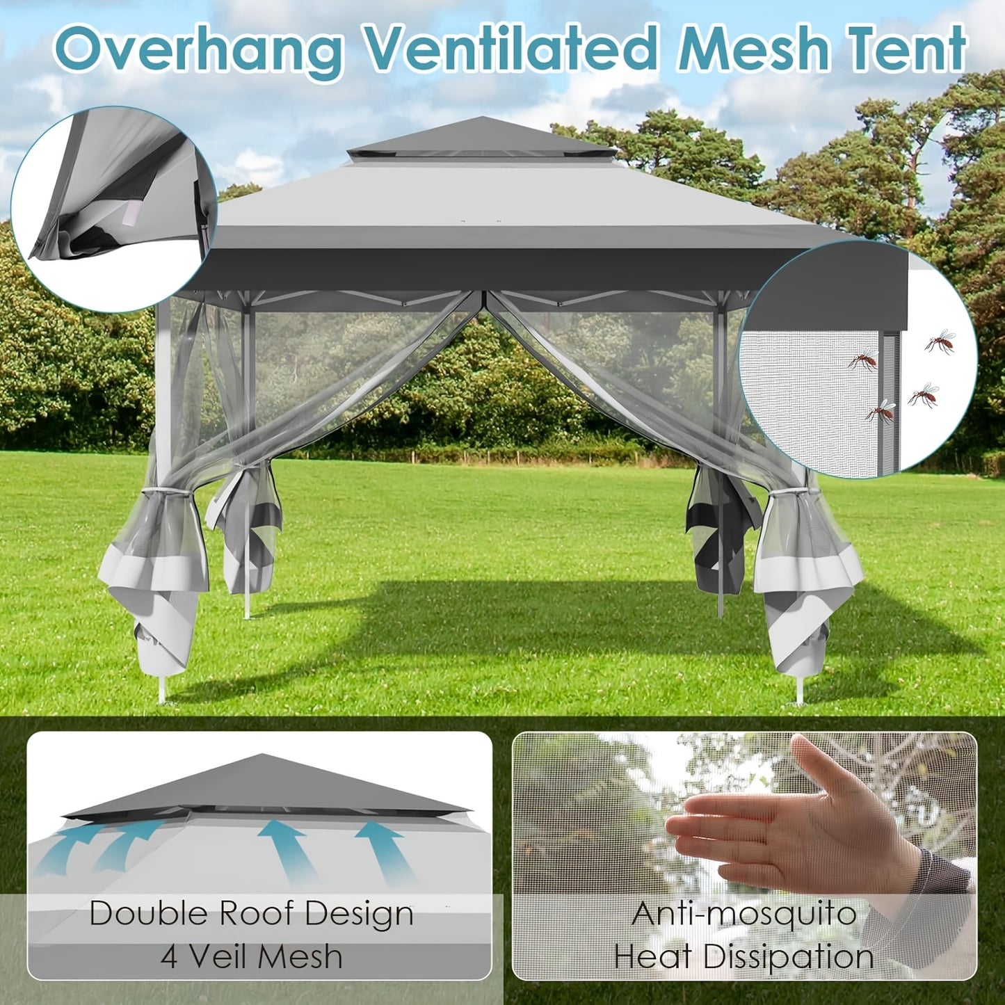 Partytent – Paviljoen – Feesttent – Tuintent – Vouwtent – 3x3 Meter – 4 Muskietennetten – UPF 50+ Zonbescherming