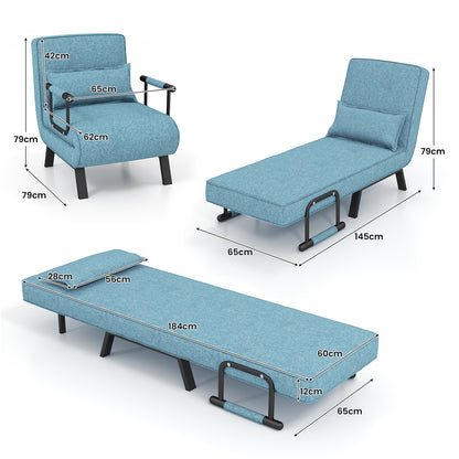 Bankbed – Slaapbank – Bedbank – Loveseat – Logeerbed – 4-in-1 Verstelbare Fauteuil – 6-standen Rugleuning – Metalen Frame – Afneembaar Kussen – Linnenstof