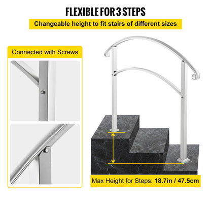 Handrail – Trapleuning – Trapbeugel – Buitenleuning – Smeedijzeren Leuning – Verstelbare Hoogte Tot 106 cm – Weerbestendig Wit Poedercoating