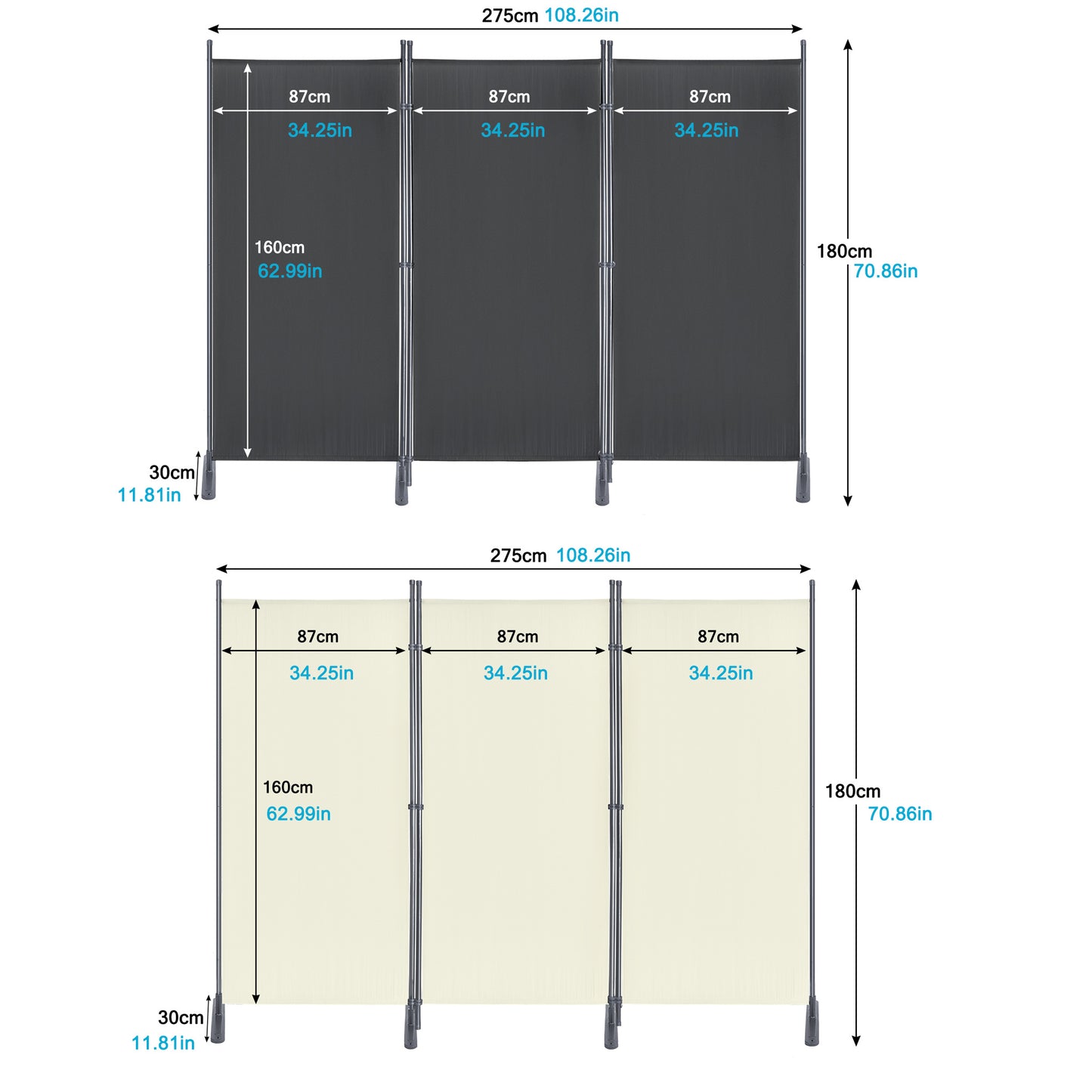 Vouwscherm – Kamerscherm – Paravent – Ruimteverdeler – Privacy Scherm – 3 Delig Antraciet – 275x180 cm – Stevig Metalen Frame – Weerbestendig Polyester