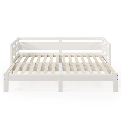 Uitschuifbaar Daybed – Uitklapbed – Slaapbank – Sofa Bed – Logeerbed – Massief Grenenhouten Frame – Ruimtebesparend 2-in-1 Design – Wit Retro – Lattenbodem – Geschikt Voor Matras 90-182x200 cm