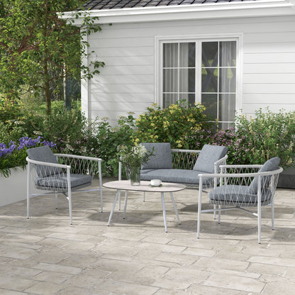 4-Delige Loungeset – Tuinmeubelset – Schommelstoel – Tuinstoelen – Loungestoelen – Grijs – Schommelfunctie – Weerbestendig Polyrattan Met Metalen Frame