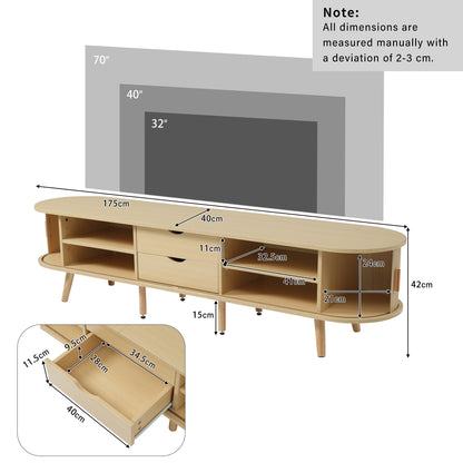 TV Meubel – TV Kast – Lowboard – Dressoir – Media Meubel – Modern Ovaal Design – 175x40x42 CM Mdf – Lichte Walnoot Met 2 Lades en Schuifdeuren