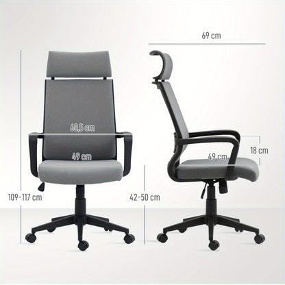 Ergonomische Bureaustoel – Kantoorstoel – Bureaustoel Met Armleuning – Draaistoel – Werkstoel – Verstelbare Hoogte – 360° Draaibaar – Kantel- en Relaxfunctie – Metalen Frame – Donkergrijs