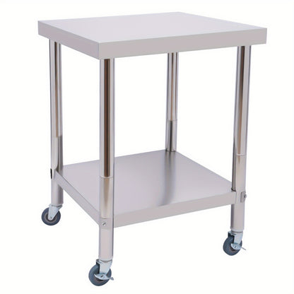 RVS Werktafel – Roestvrijstalen Werkbank – Keukentafel – Werkblad – Mobiele Tafel – 60x60 cm – 2 Niveaus – Max 300 kg Draagvermogen - QUORE