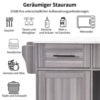 Keukentrolley – Keukenkast – Serveerwagen – Keukenwagen – Buffetwagen – Uitklapbaar Werkblad – Houtlook Werkblad – 139x46(71)x91,5 cm – Met Laden en Verstelbare Planken