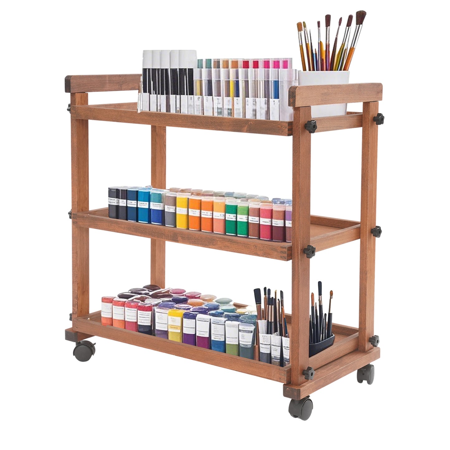 Metalen Opbergwagen – Opbergkar – Opslagwagen – Hobbykar – Atelierwagen – Bruin – Stevige Metalen Constructie – Wieltjes Met Vergrendeling