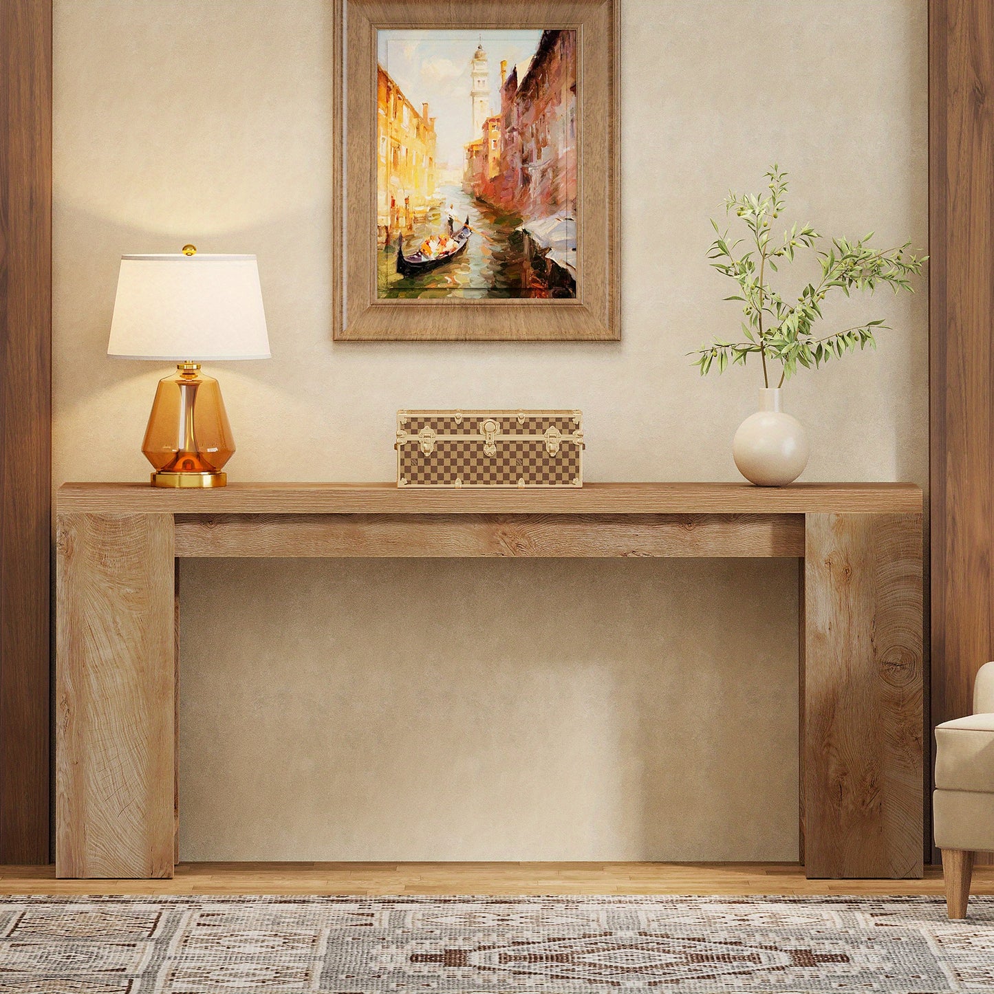 Sidetable – Consoletafel – Wandtafel – Haltafel – Bijzettafel – Houten Farmhouse Stijl – Compact 160x29,5x85 cm – Licht Eiken Bruin