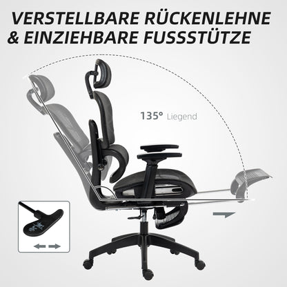 Ergonomische Bureaustoel – Bureaustoel Office Chair – Werkstoel – Gaming Stoel – Zwarte Mesh Bureaustoel – Verstelbare Hoofdsteun En Armleuningen – Ademend Mesh Stof