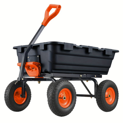 Tuinwagen – Kruiwagen – Kar – Transportwagen – Buitenwagen – Stevig Stalen Frame – 10 Inch All-Terrain Banden – Quick-Release Laadbak – 180° Draaibare Handgreep – Zwart