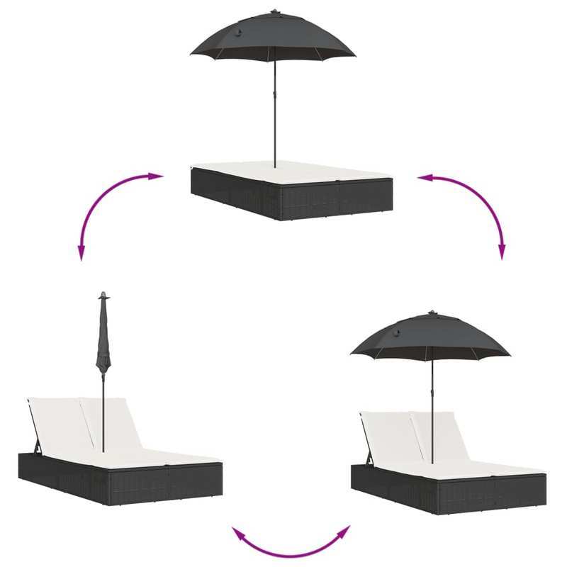 Tweepersoons Ligstoel – Loungestoel – Zonnebed – Relaxstoel – Buitenstoel – Polyrattan Marron – Verstelbaar – Afneembaar Zonnescherm