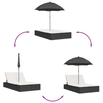 Tweepersoons Ligstoel – Loungestoel – Zonnebed – Relaxstoel – Buitenstoel – Polyrattan Marron – Verstelbaar – Afneembaar Zonnescherm