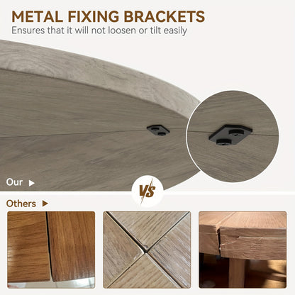 Ronde Eettafel – Eetkamertafel – Tafel Rond – Hardhouten Tafel – Eettafel Grijs – Massief Houten Tafelblad – Verstelbare Antislip Pootdoppen – 120 cm Diameter – 75 cm Hoogte – Stabiel Met Metalen Beugels