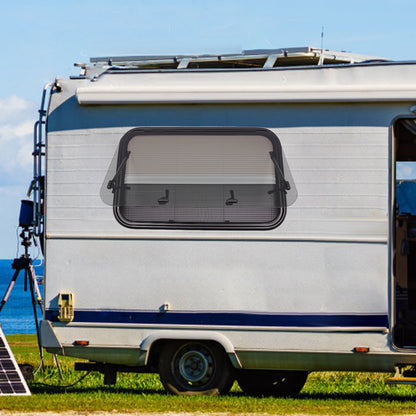 Camperraam – Camper Uitzetraam – Caravan Raam – Motorhome Raam – Uitschuifraam – Gehard Glas 4mm – Nooduitgang 65° Openend – Aluminium Frame