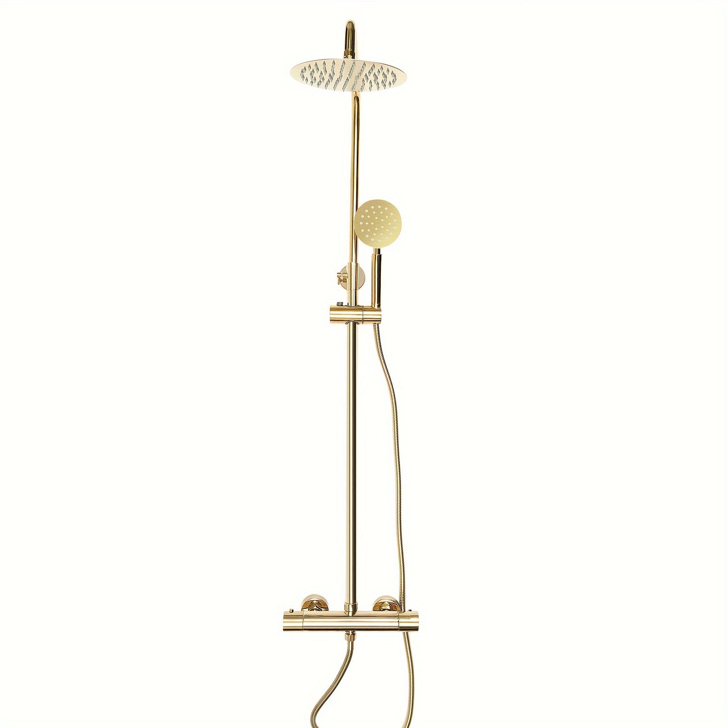 Douchesysteem – Regendouche – Douchekolom – Douchekraan – Doucheplaat – Thermostatisch – Messing Goud – 20 cm Regendouchekop – Verstelbare Hoogte 70-110 cm