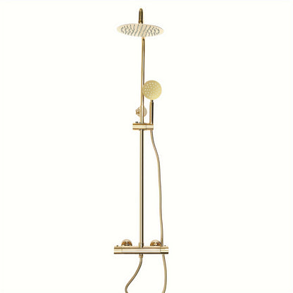 Douchesysteem – Regendouche – Douchekolom – Douchekraan – Doucheplaat – Thermostatisch – Messing Goud – 20 cm Regendouchekop – Verstelbare Hoogte 70-110 cm
