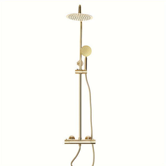 Douchesysteem – Regendouche – Douchekolom – Douchekraan – Doucheplaat – Thermostatisch – Messing Goud – 20 cm Regendouchekop – Verstelbare Hoogte 70-110 cm