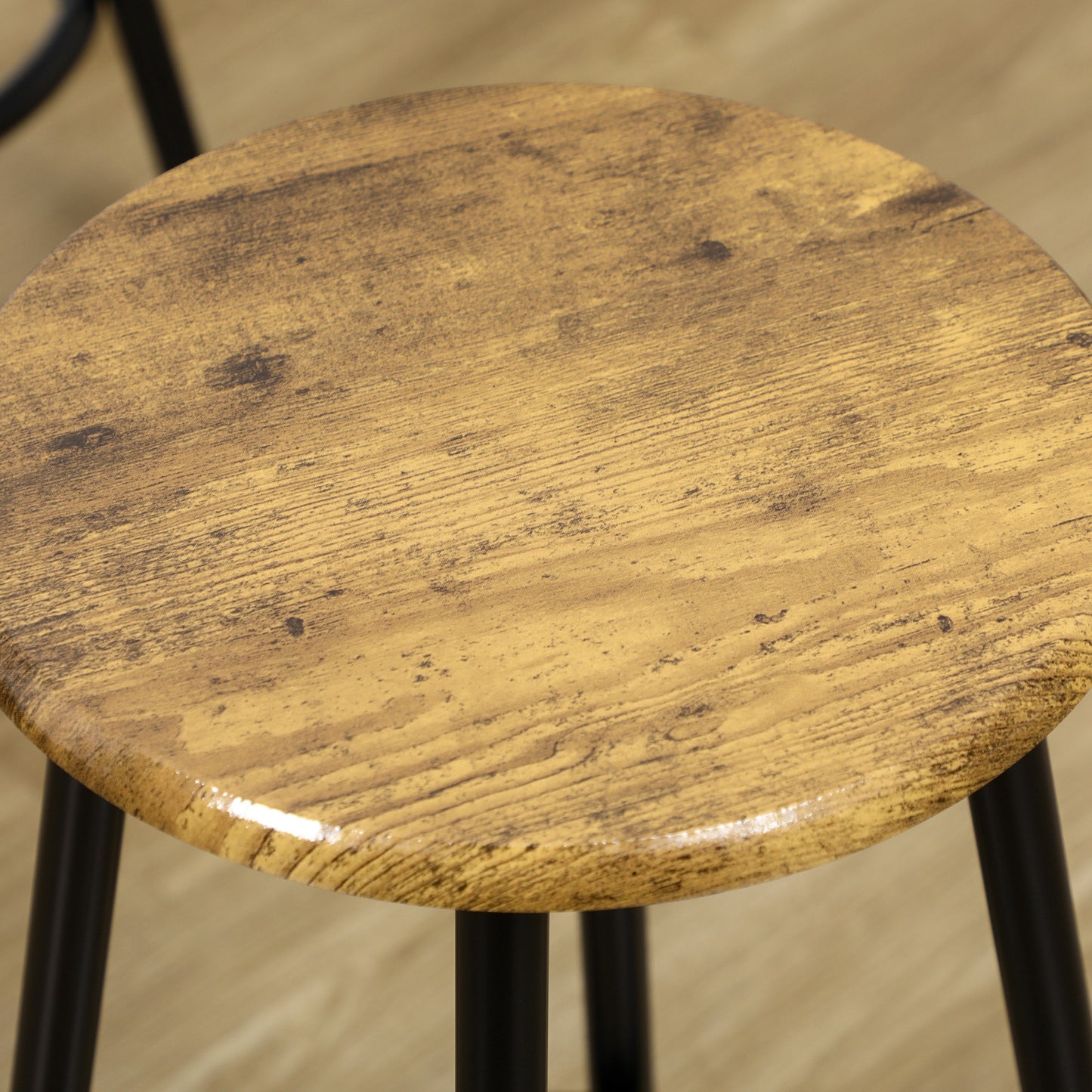 5-delige Bartafelset – Bartafel Met Barkrukken – Barset – Keukentafel Set – Industrieel Design – Compact Ruimtebesparend – Metaal Met Houten Look Rustiek Bruin