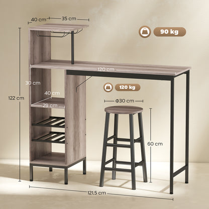 Barkastset – Home Bar – Barmeubel – Drankkast – Barset – Compact Ontwerp – Met Wijnrekken en Barkrukken