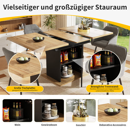 Uitschuifbare Eettafel – Uitklapbare Tafel – Verstelbare Tafel – Keukentafel – Tafel Met Opbergruimte – 110-140 cm Uitbreidbaar – MDF Marmerlook Blad