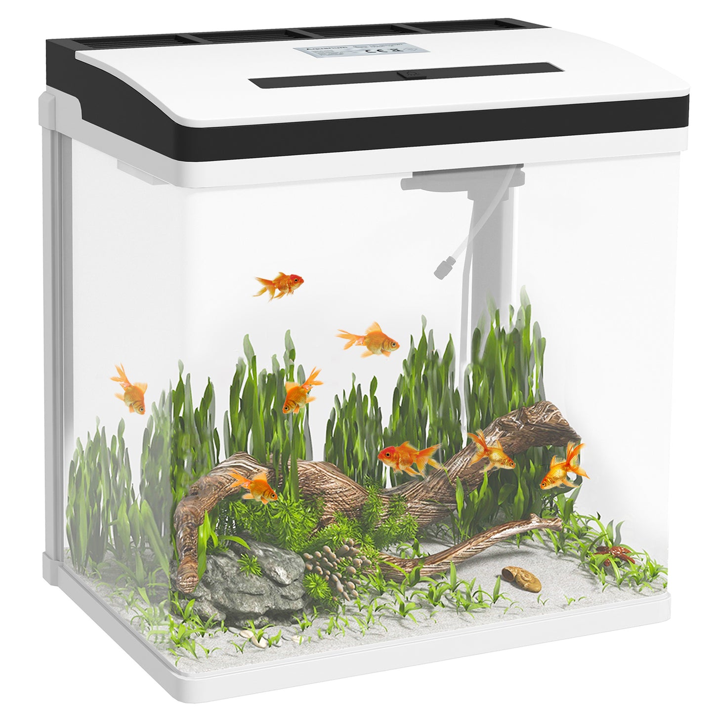 Aquarium – Vissenkom – Visbak – Nano Aquarium – Glas Aquarium – 28 Liter Inhoud – LED-Verlichting en Stil Filter – Met Deksel – Wit