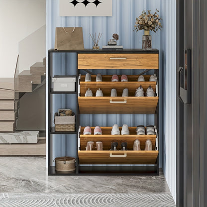 Schoenenkastje – Schoenenrek – Schoenenopberger – Schoenenkast – Schoenentoren – Houten Kast – Mat Zwart – 12-15 Paar Schoenen – Verstelbare Vakindeling