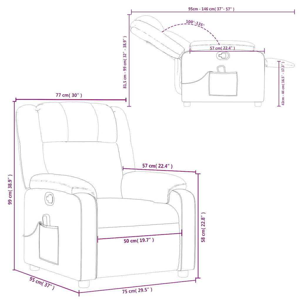 Relaxstoel – Fauteuil – Lounge Stoel – TV Stoel – Zithoekstoel – Handmatig Verstelbaar Bruin – Stevig Houten & Metalen Frame – Comfortabele Dikke Padding