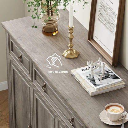 Keukenkastje – Dressoir – Sideboard – Opbergkast – Buffetkast – Asgrijs – 134x87x40 cm – Verstelbare Legplanken – Stevig Werkblad 40 kg