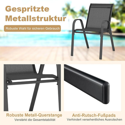 Tuinstoelen – Tuinstoelen – Balkonstoelen – Terrasstoelen – Stapelbare Stoelen – Metalen Frame – Ergonomisch Met Armleuningen – Draagvermogen 150 kg – Zwarte Textiel Bekleding
