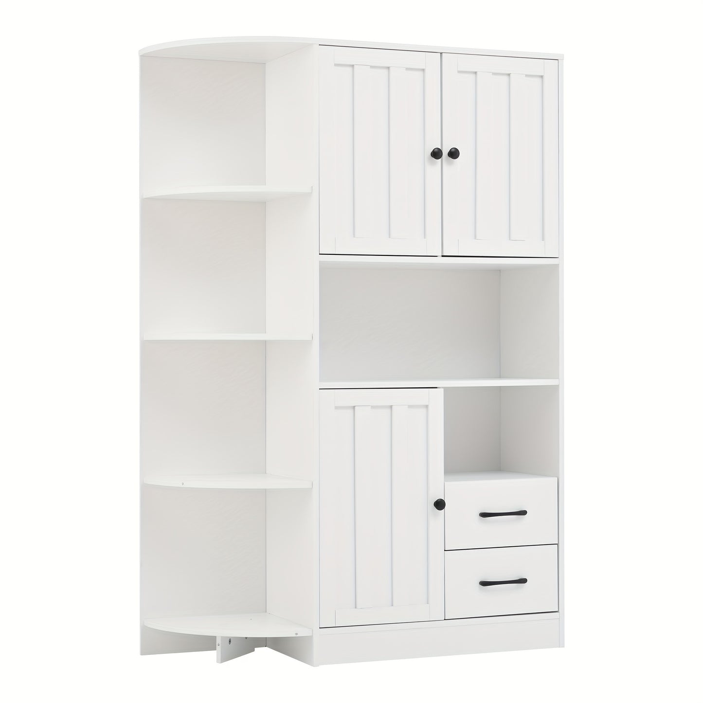 Modern White Corner Wardrobe & Display Cabinet with 14 Storage Areas - 3 Cabinets & 2 Drawers, Space-Saving High Cabinet with Bookshelf & Door Storage, Metal Construction, Easy Assembly for Living Room, Hallway, Small Spaces