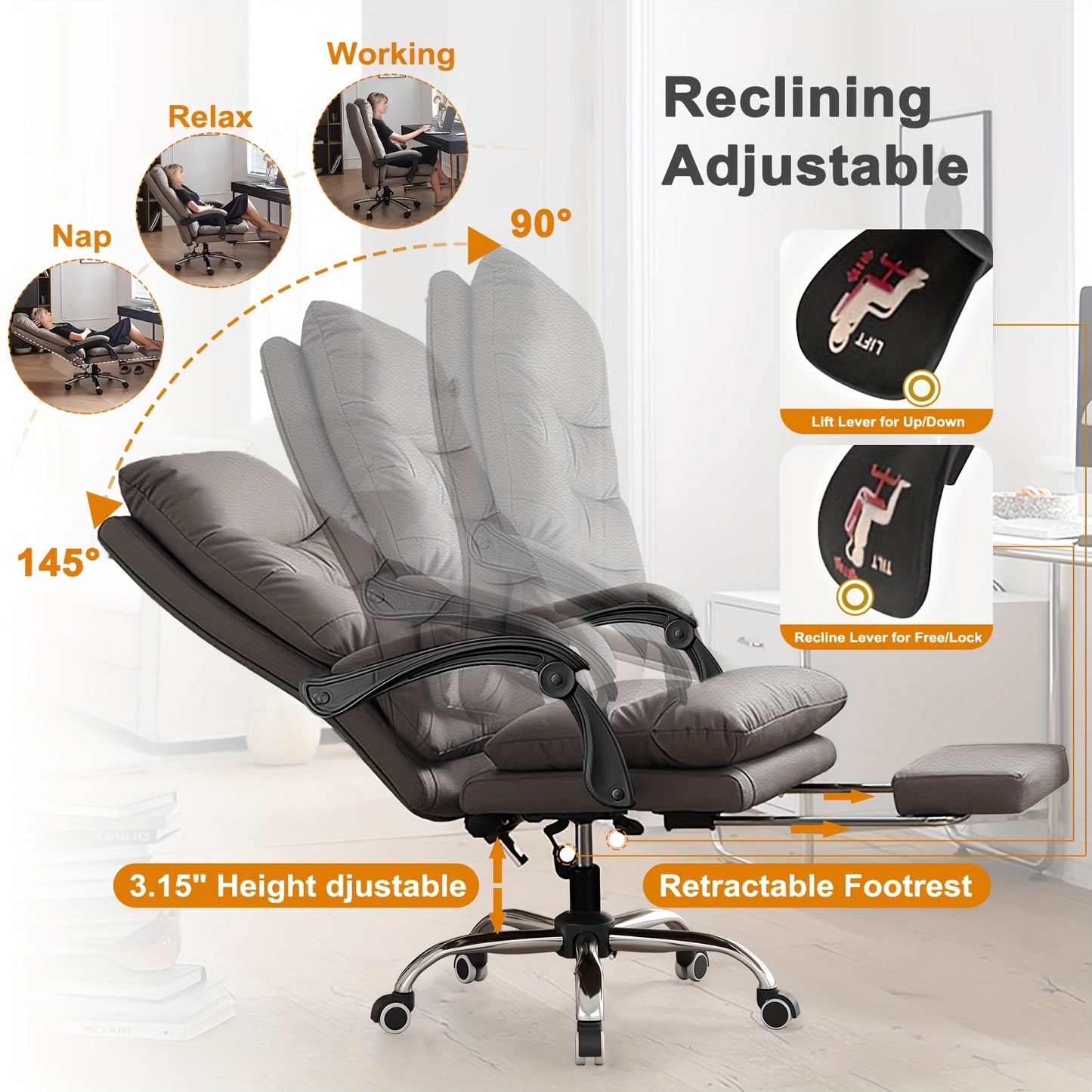 Ergonomische Bureaustoel – Bureaustoel Met Voetsteun – Kantoorstoel – Gamingstoel – Werkstoel – Verstelbare Hoogte – Memory Foam Zitting – Wit