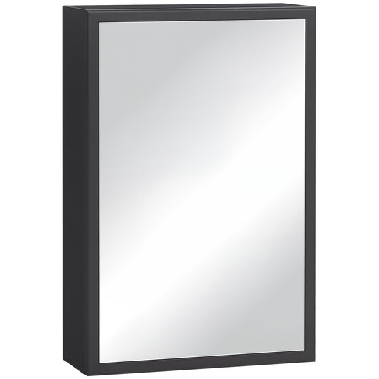 Spiegelkast – Badkamerkast – Opbergkast – Wandkast – Make-up Kast – Zwart staal – 3 Opbergvakken – Zachte Scharnieren – 40x15x60 cm