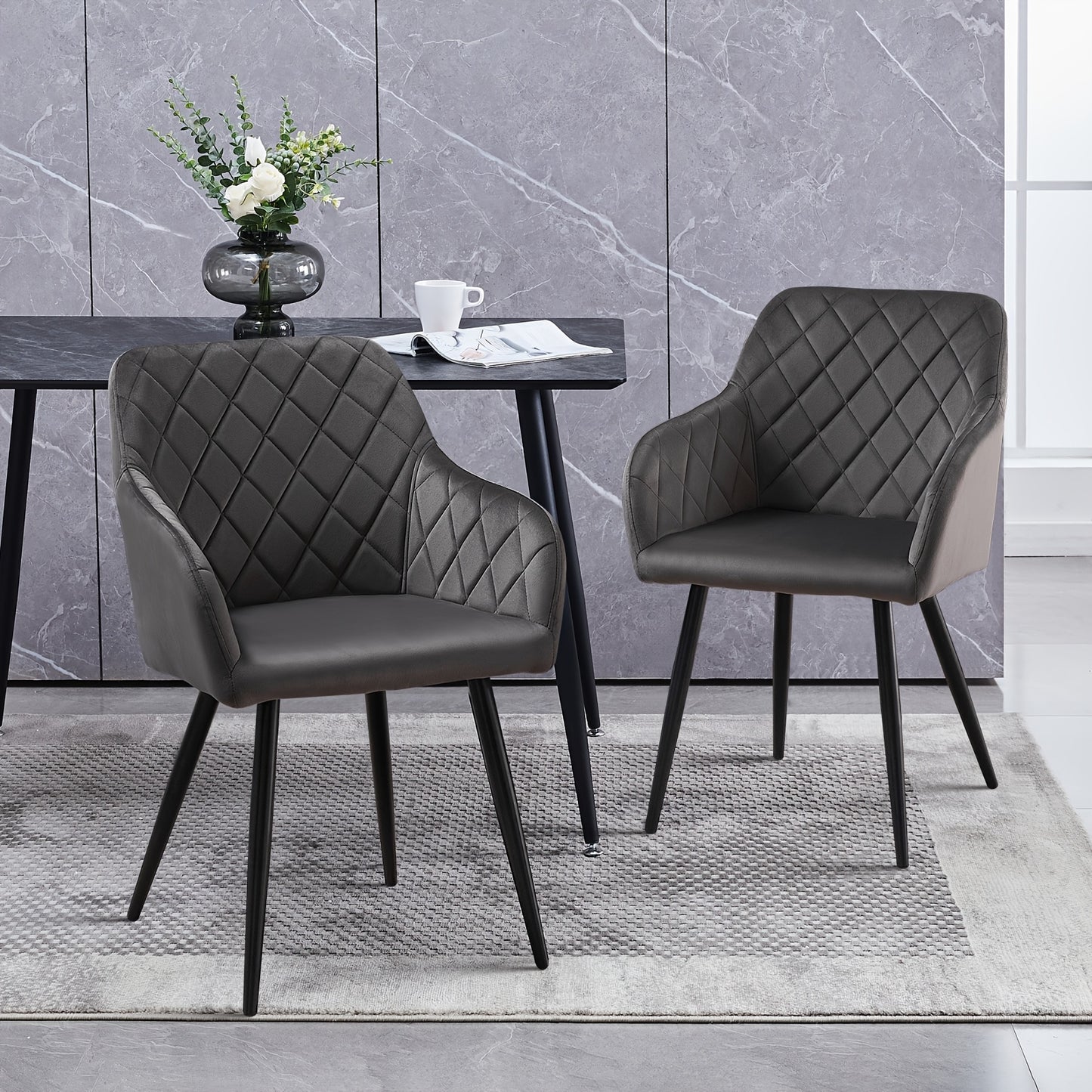 Eetkamerstoel – Stoel – Kuipstoel – Keukenstoel – Fauteuil – Velvet Bekleding – Met Armleuning – Metalen Onderstel – Ergonomisch Memory Foam - Grijs